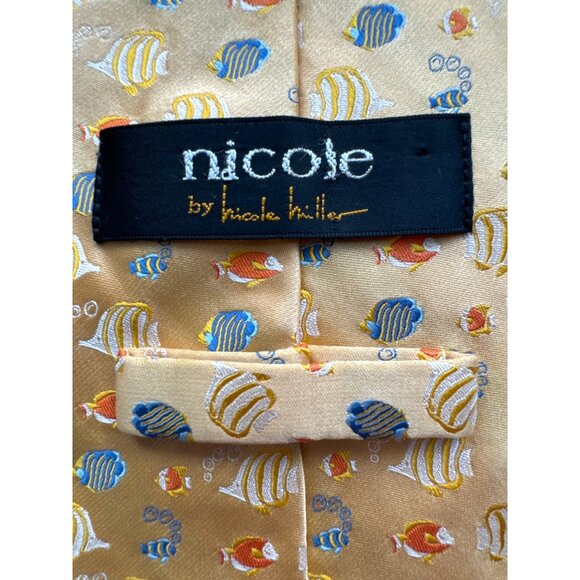 Nicole Miller NY FISH Motif All Silk Tie Yellow Blue Novelty 60x3.75 in - Picture 4 of 7